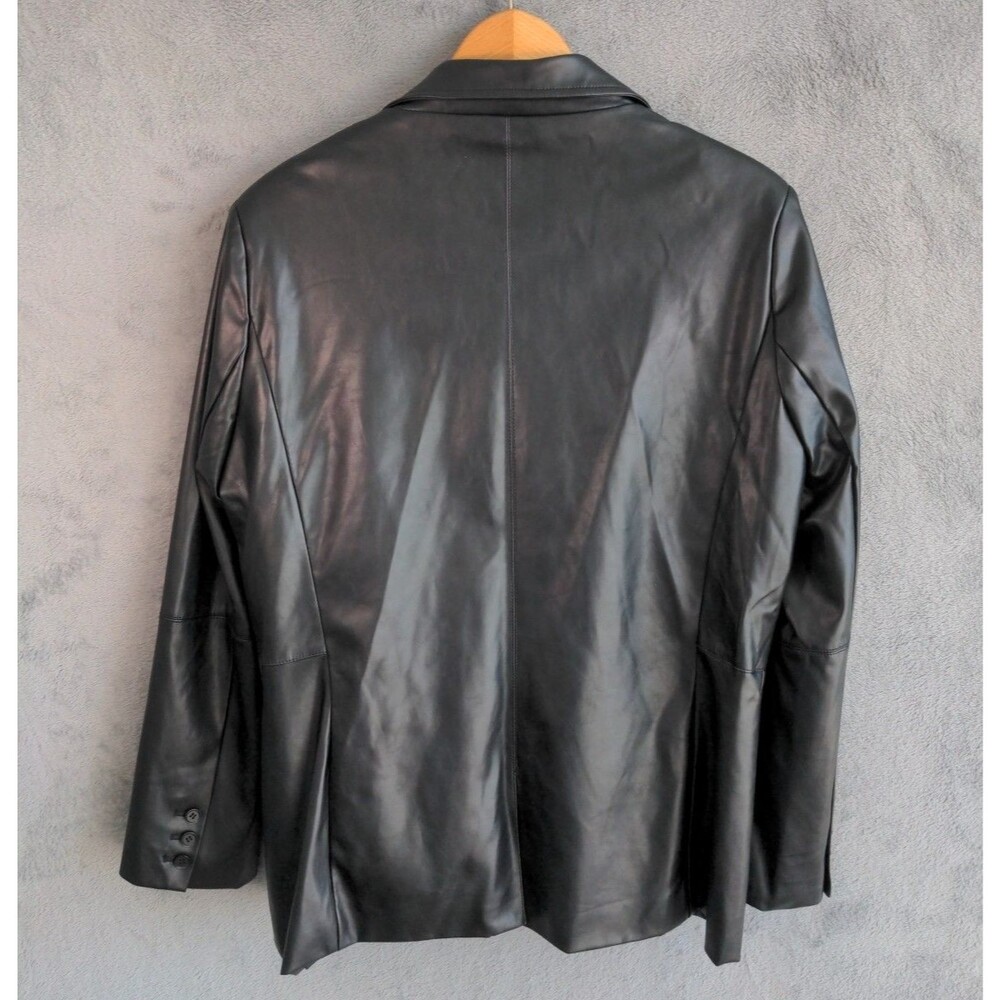 EVEREVE Perry St. Faux Leather Blazer Jacket Size L Black Lined Vegan Classic - Picture 4 of 10